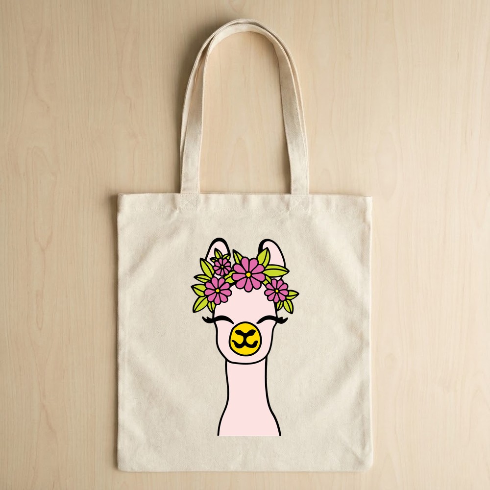 llama eyelashes flowers svg tote bag mockup - Free SVG