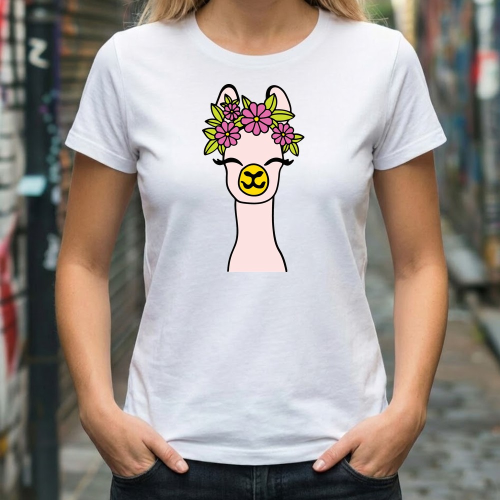 llama with flowers svg tshirt mockup - Free SVG