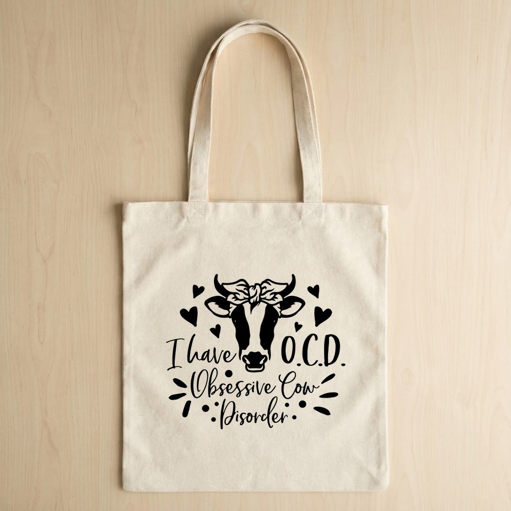 obsessive cow disorder ocd svg tote bag mockup - Free SVG