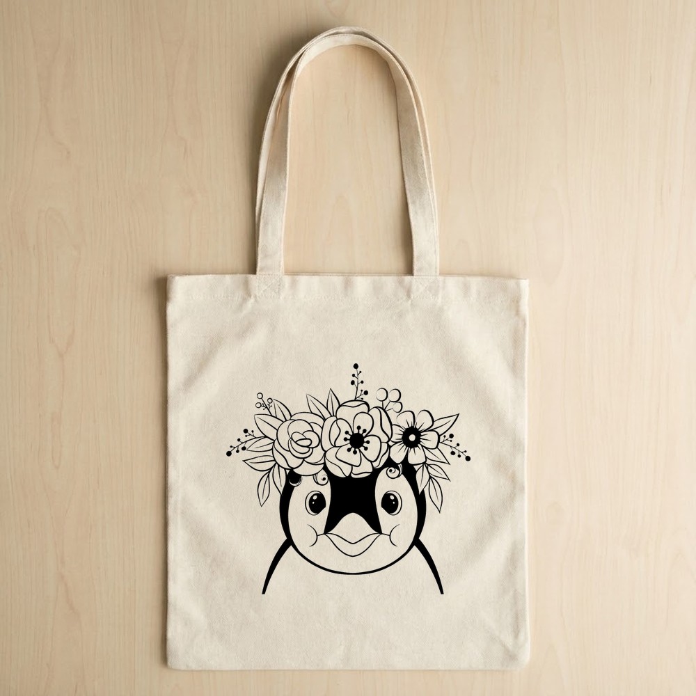 penguin floral crown svg tote bag mockup - Free SVG
