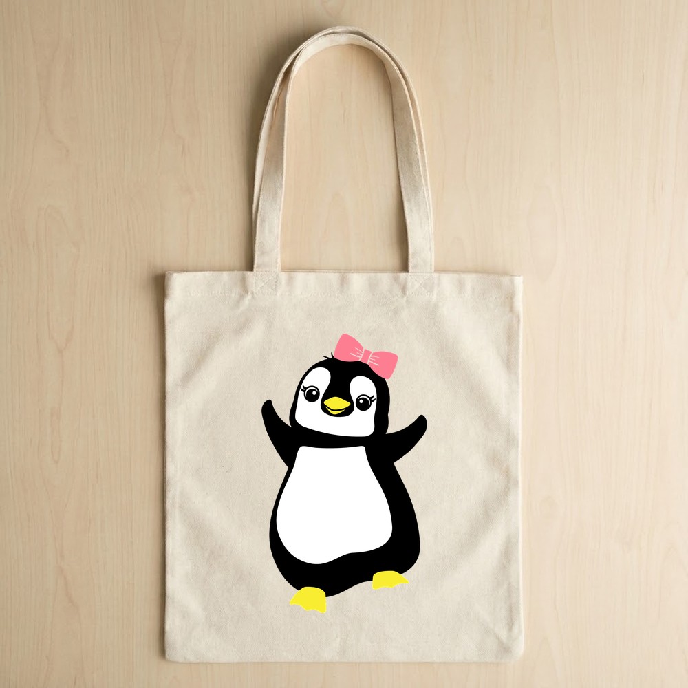 penguin with bow svg tote bag mockup - Free SVG