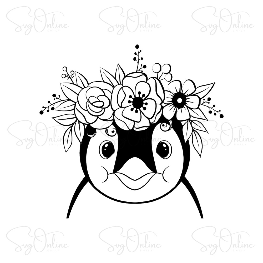 penguin with floral crown svg free download - Free SVG