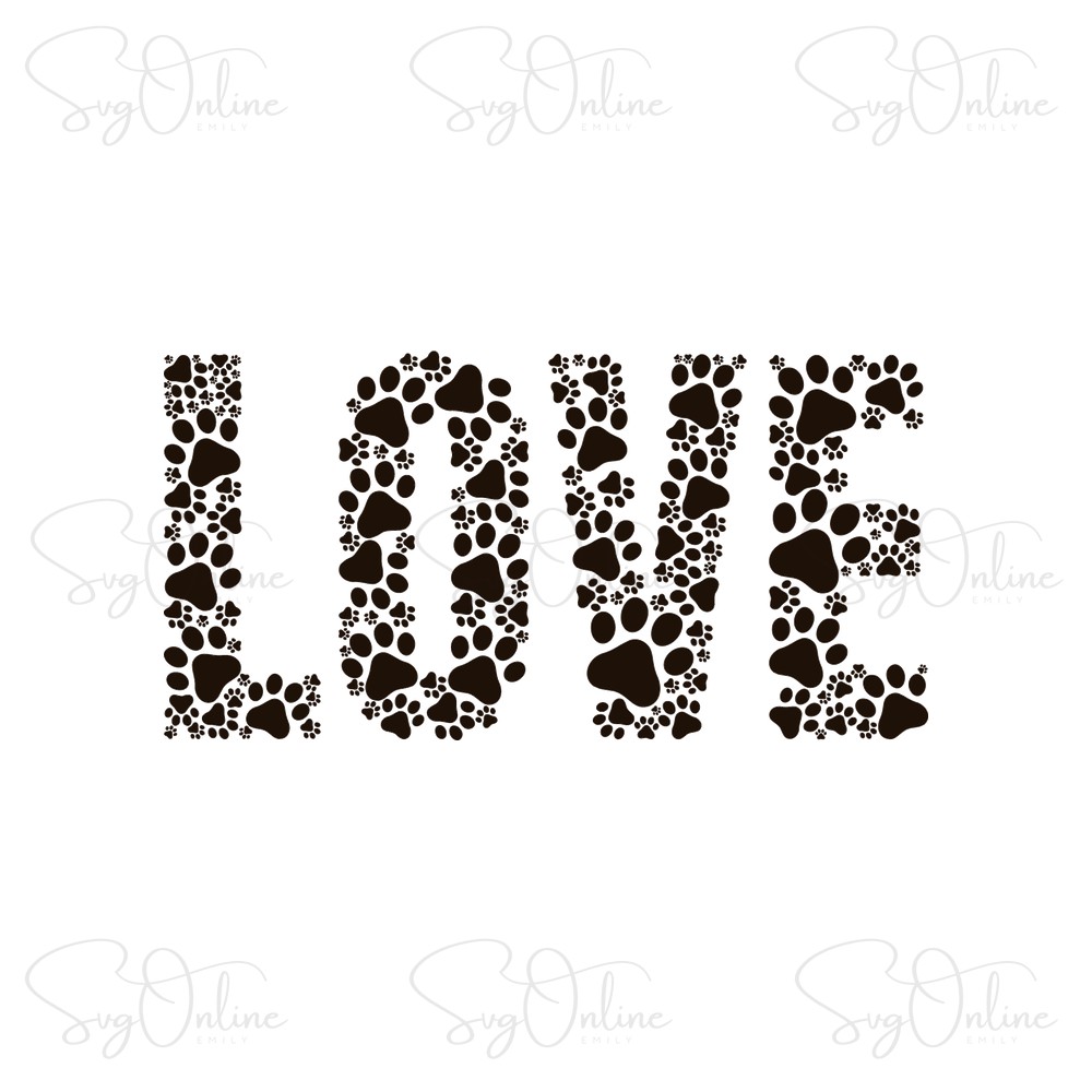 pet paw print love word svg free download - Free SVG
