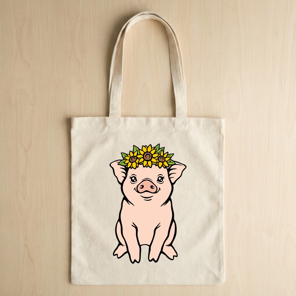 pig flowers svg tote bag mockup free - Free SVG