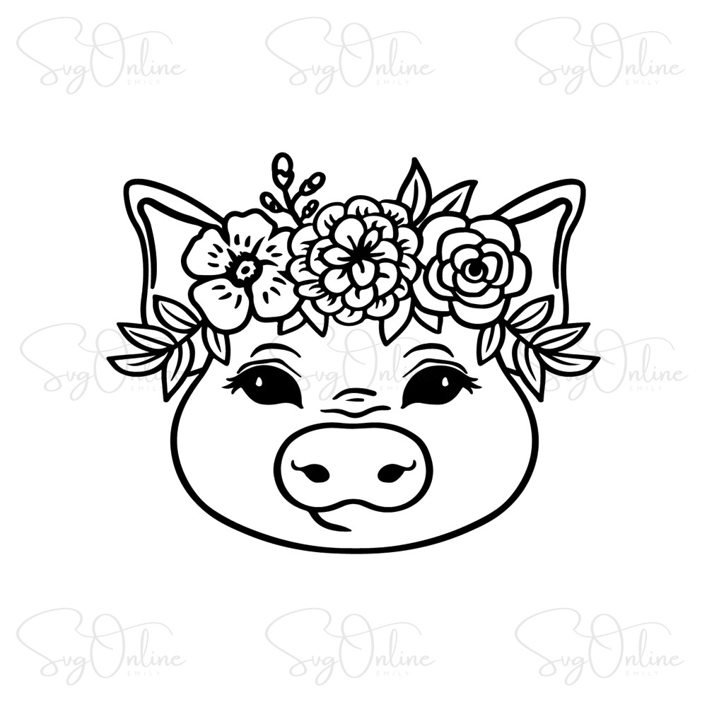 pig with flower crown svg free download - Free SVG