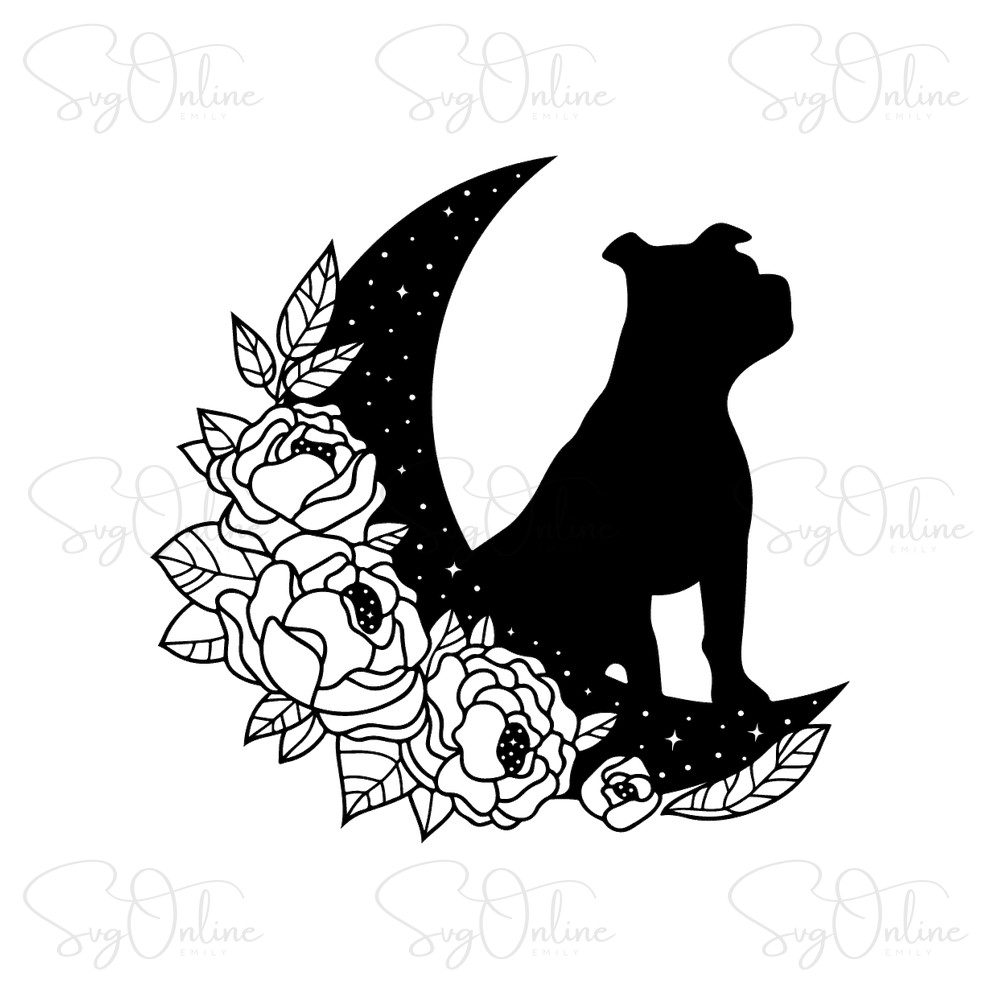 pitbull floral moon svg free download - Free SVG