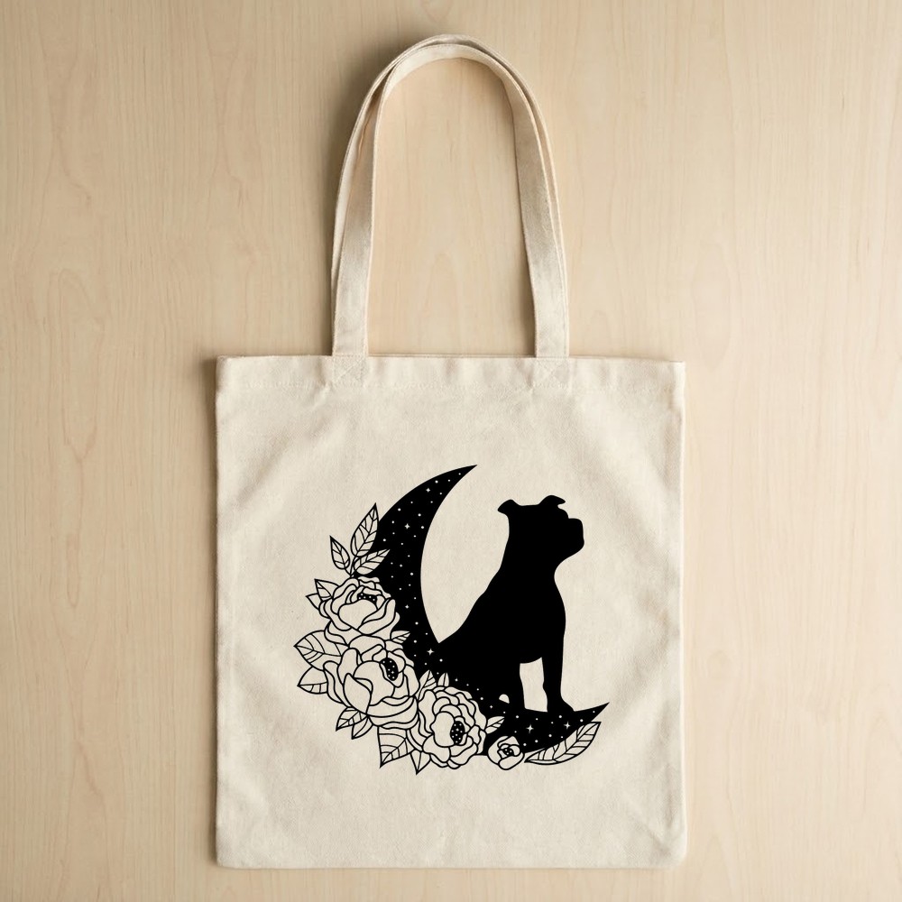 pitbull floral moon svg tote bag mockup - Free SVG