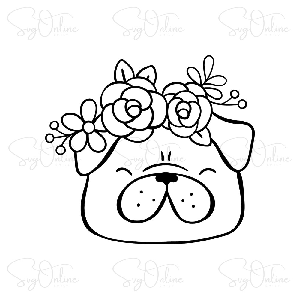 pug with flowers svg floral pug head silhouette free download - Free SVG
