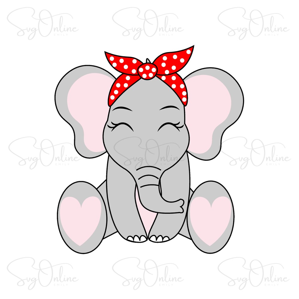 sitting baby elephant with bandana svg free download - Free SVG