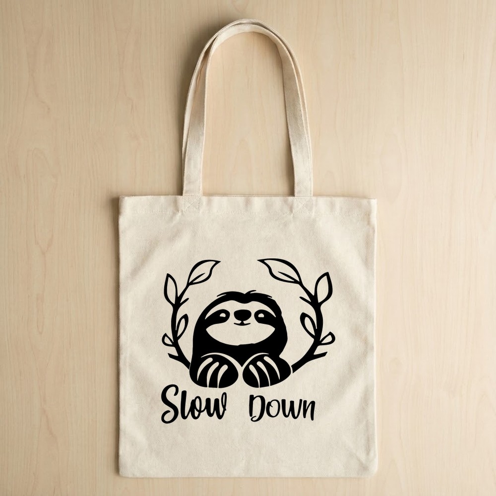 slow down sloth svg tote bag mockup free download - Free SVG