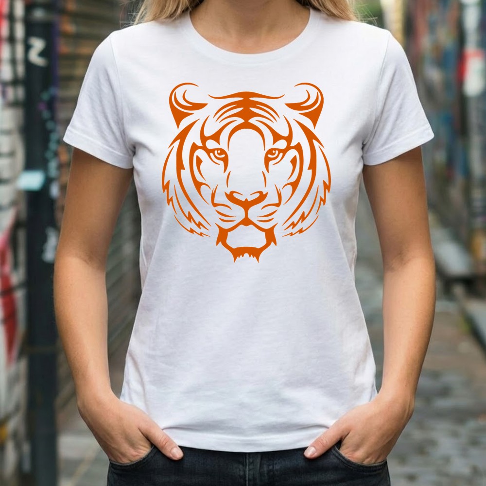 tiger face svg printed on tee shirt mockup - Free SVG
