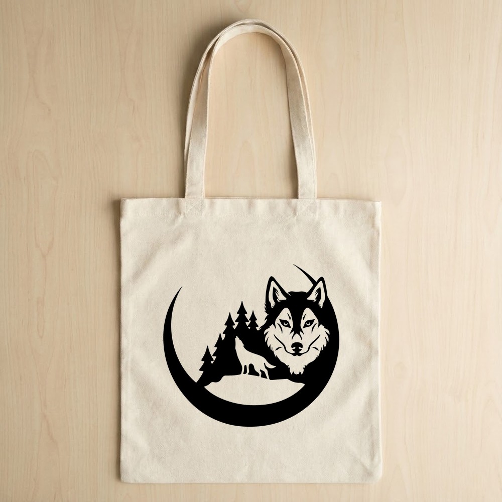tribal wolf moon mountains svg design tote bag mockup - Free SVG