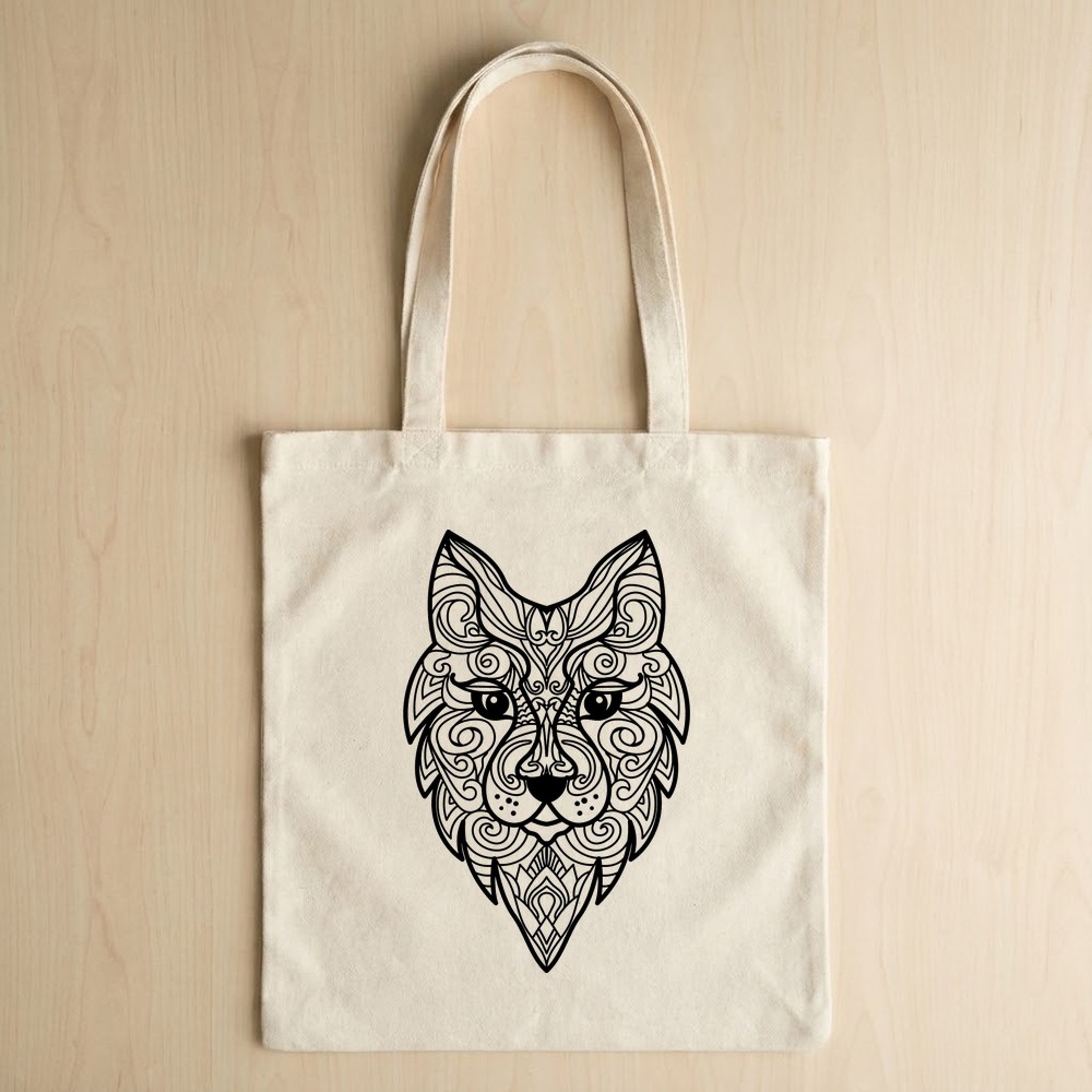 zentangle wolf svg on tote bag mockup - Free SVG